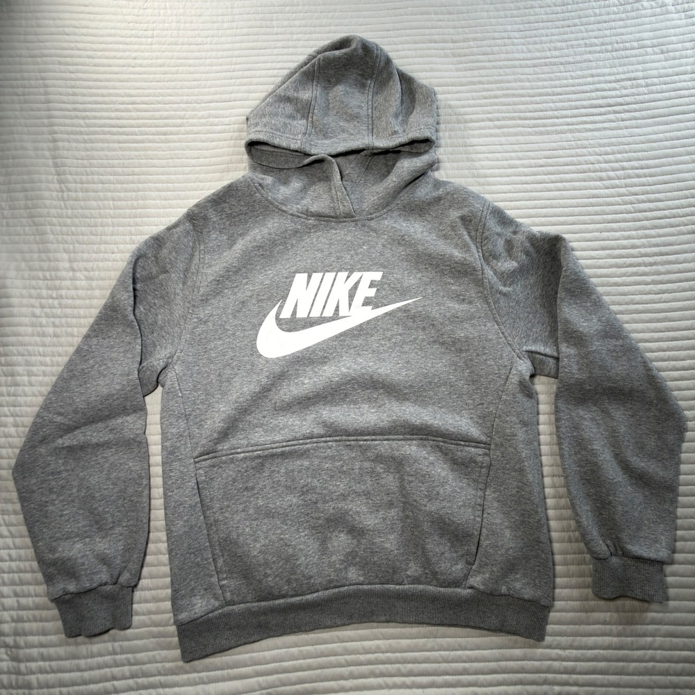 Nike Pullover Hoodie Men XL Gray Excellent Swoosh Logo Fleece Pocket